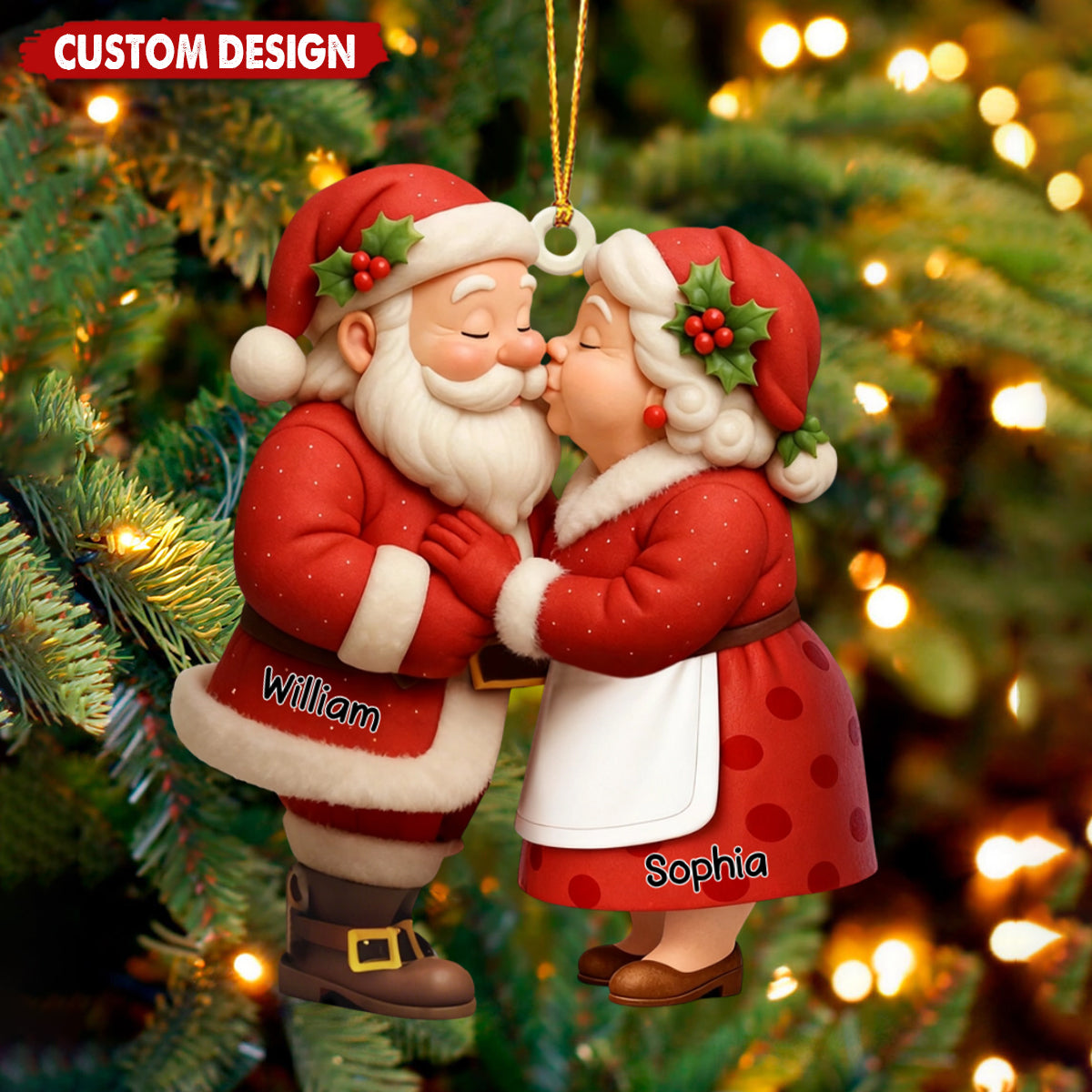Personalized Santa Couple Acrylic Ornament - Gift For Grandma Grandpa