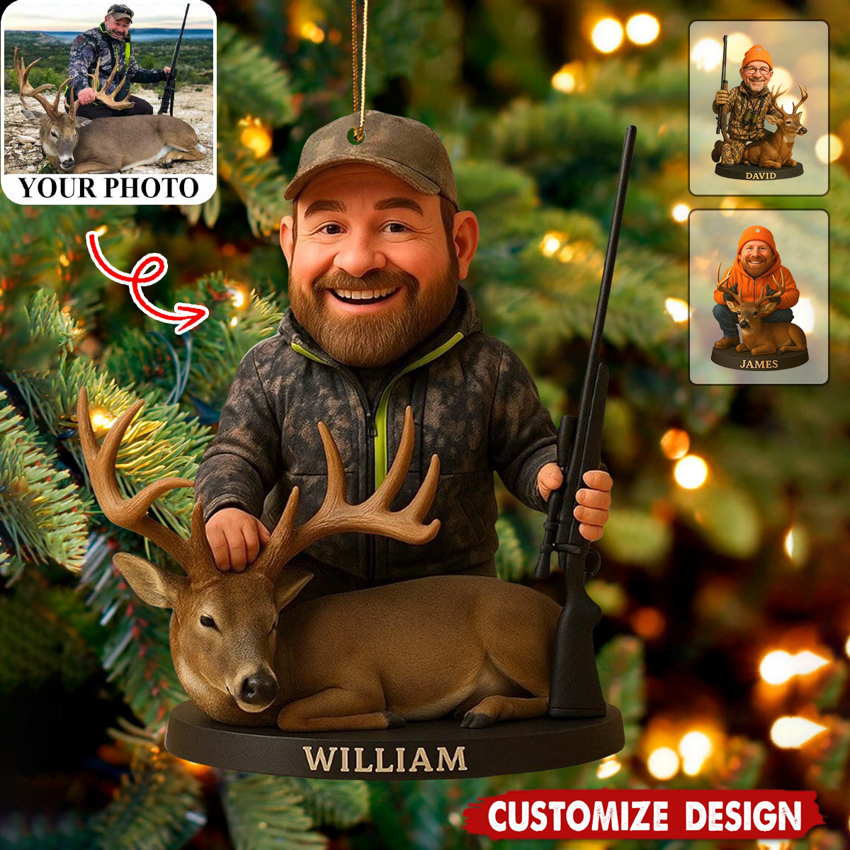 Personalized Photo Christmas Ornament - Gift For Hunting Lovers
