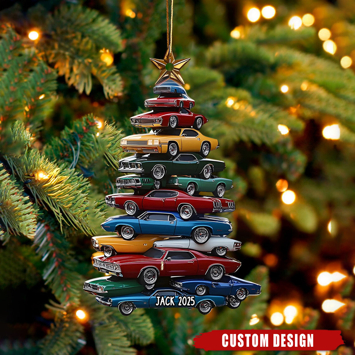 Personalized Name Car Stack Christmas Ornament - Gift For Car Lover