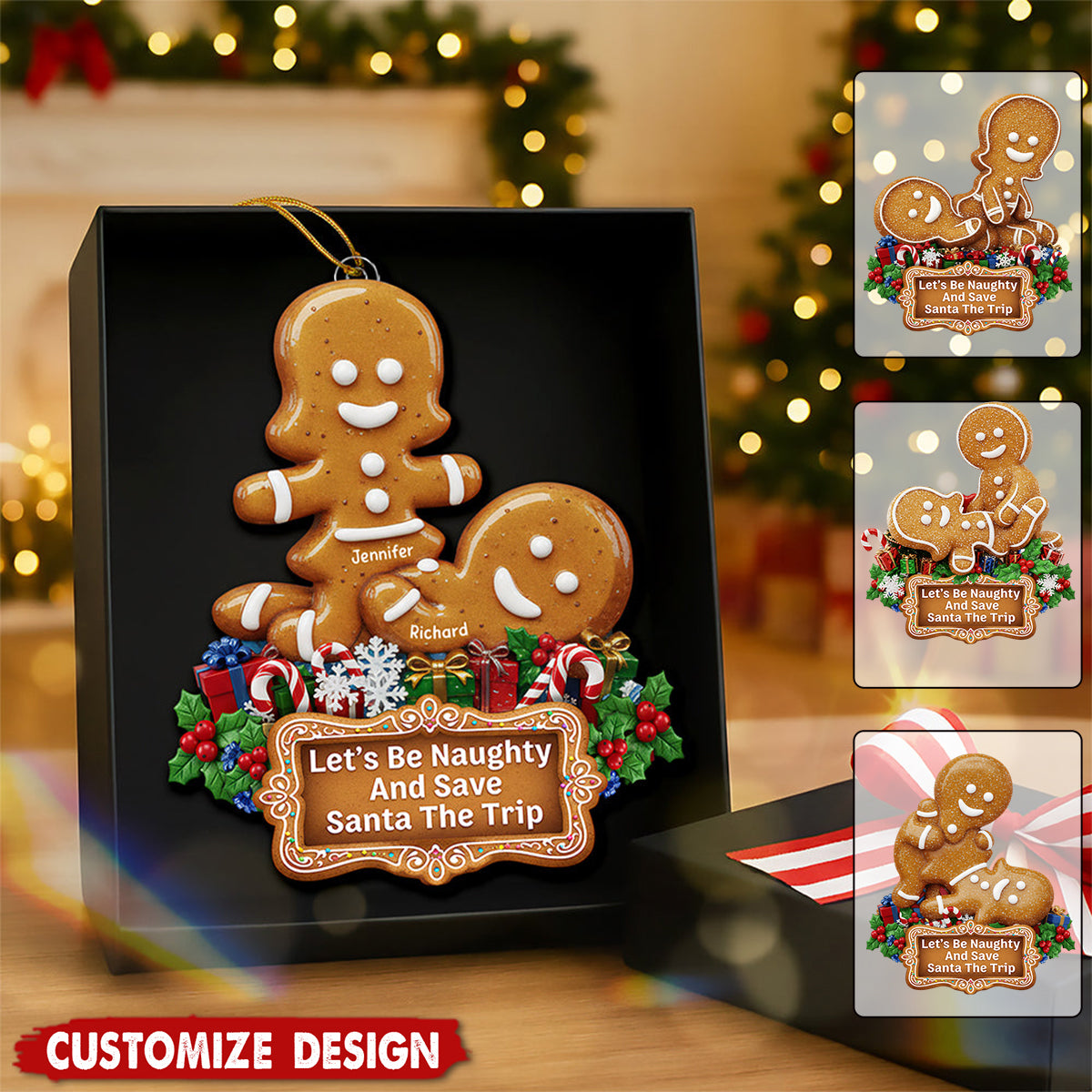 Personalized Naughty Gingerbread Couple Christmas Ornament - Gifts For Couple