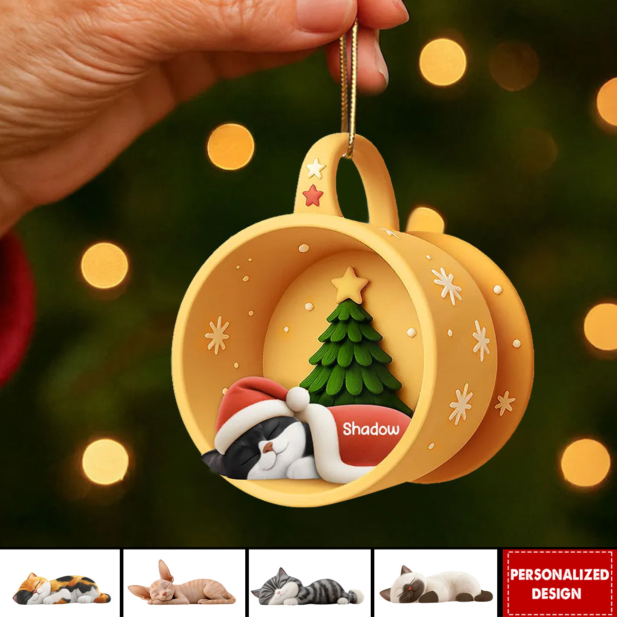 Christmas Sleeping Cats In Cozy Mug-Personalized Acrylic Ornament