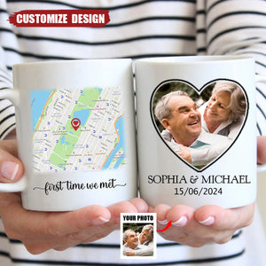 First Time We Met - Personalized Couple Map Mug - Gift For Couple