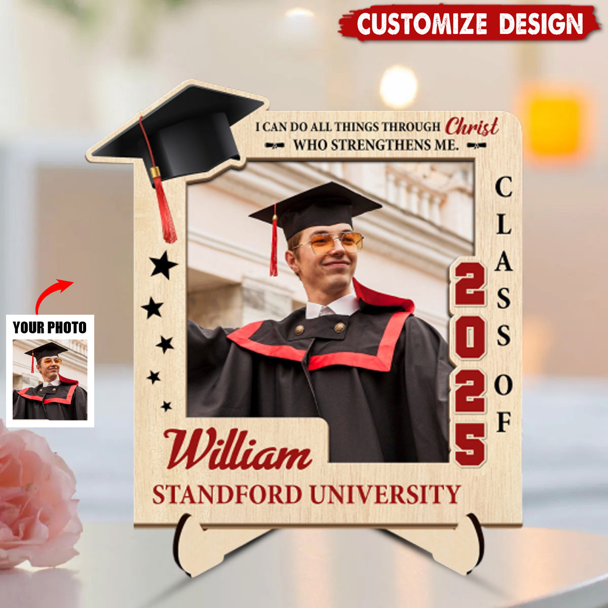 I Can Do All Things Through Christ  - Personalized 2-Layered Graduation Wooden Plaque