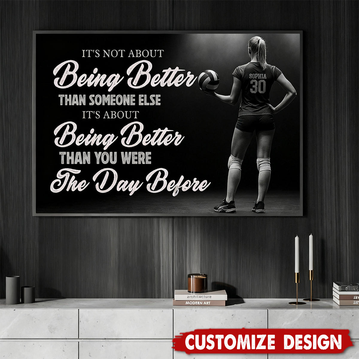 Personalized Volleyball Girl Canvas Painting, It's Not About Being Better Sport Wall Art Decor, Poster Gift For Volleyball Lovers