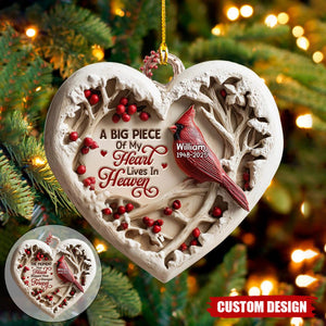 Personalized Cardinal Memorial Ornament, A Big Piece of My Heart Lives In Heaven, Sympathy Gift