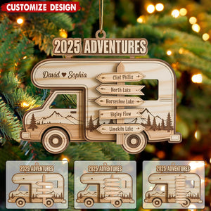 Personalized Travel Adventure Wooden Ornament, Custom Traveling Destination Ornament, Couple Traveling Destination, Travel Gift