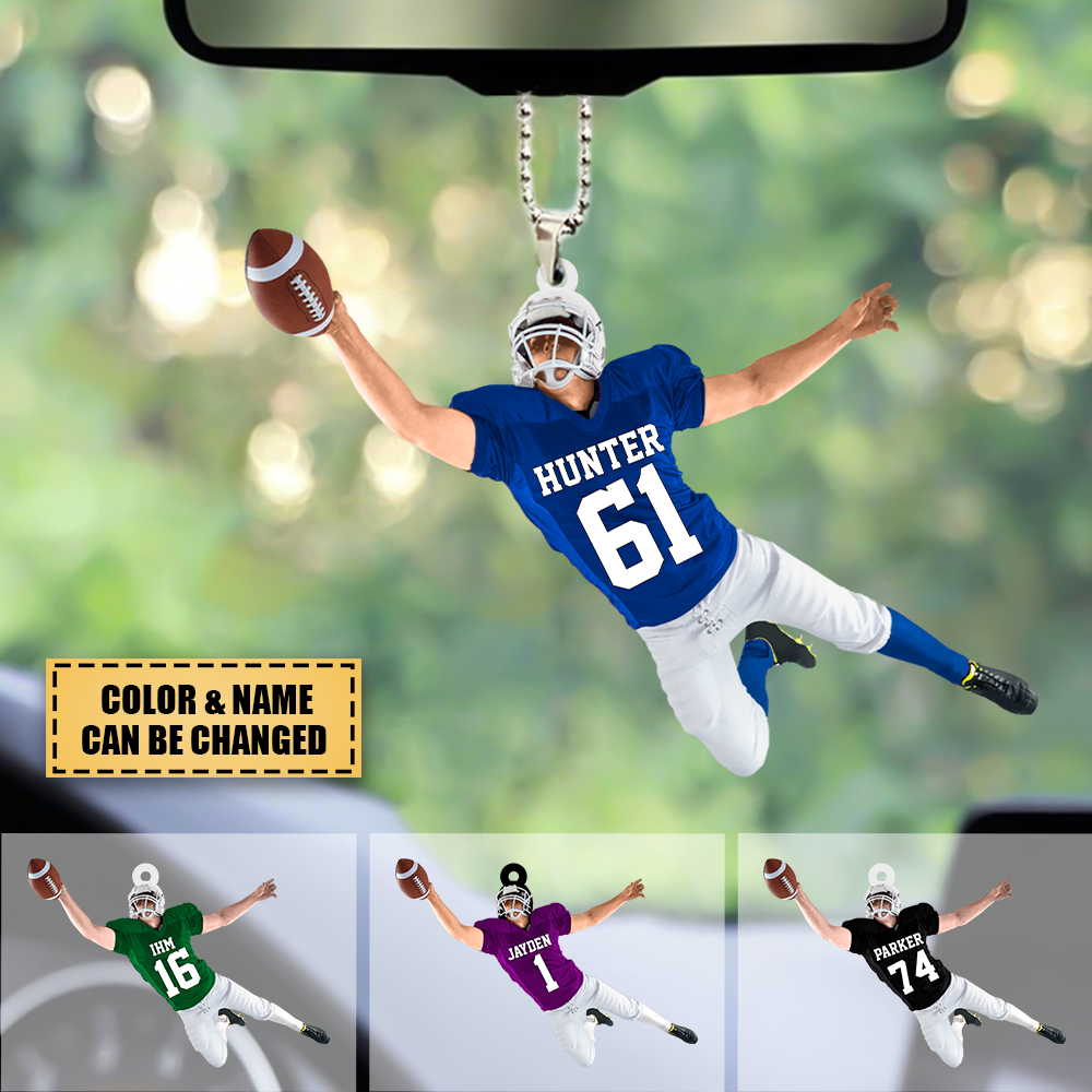 Personalized American Football Player Jumping Ornament