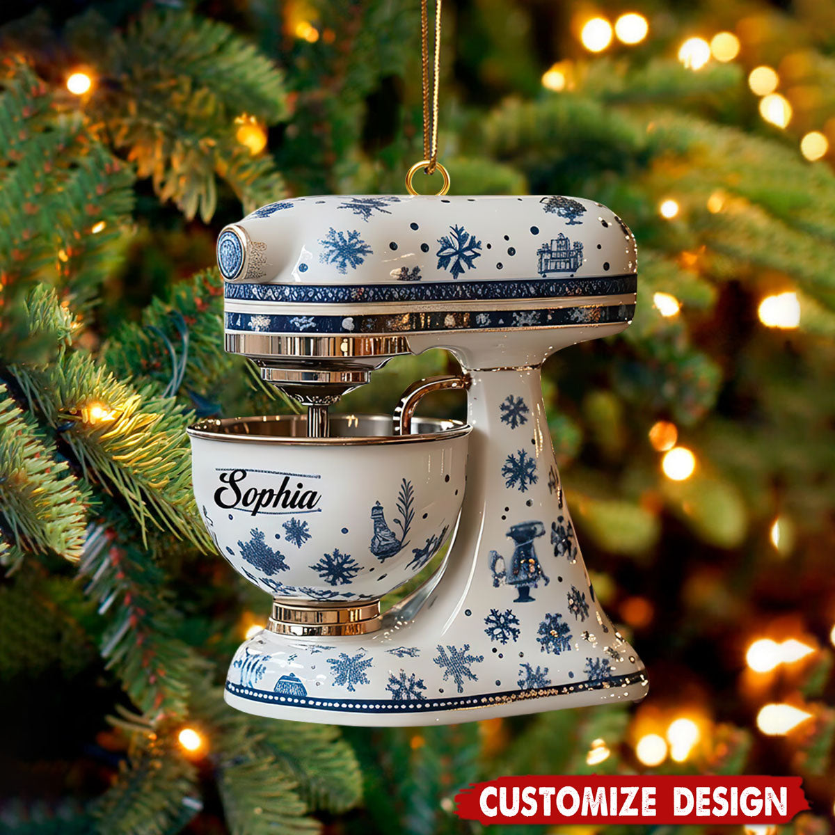 Personalized Blue Snowflake Kitchen Mixer Christmas Ornament