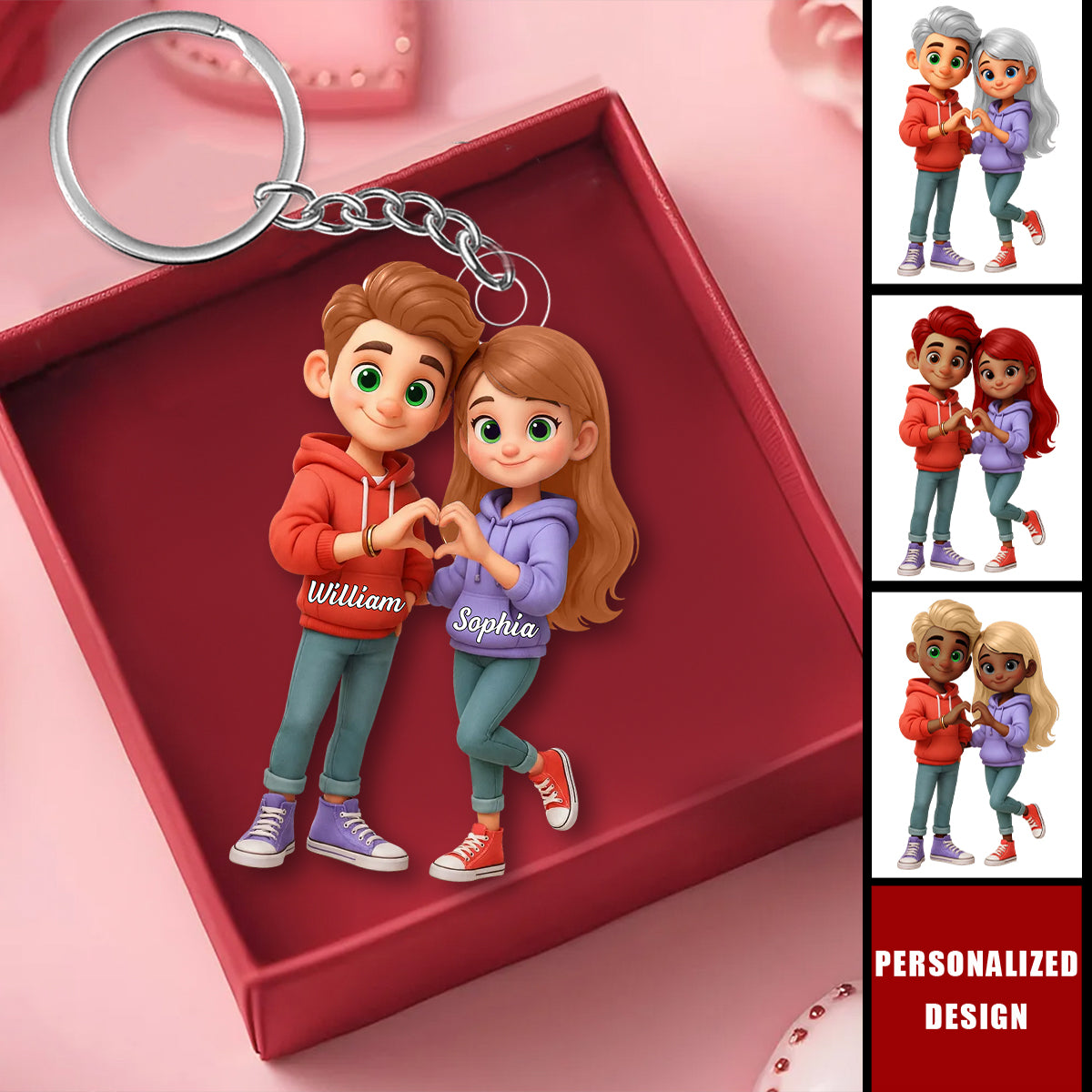 Personalized Cute Cartoon Couple Acrylic Keychain-Sentimental Gift for him/her