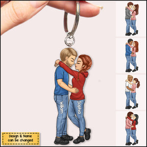 Doll Couple Hugging - Personalized Acrylic Keychain