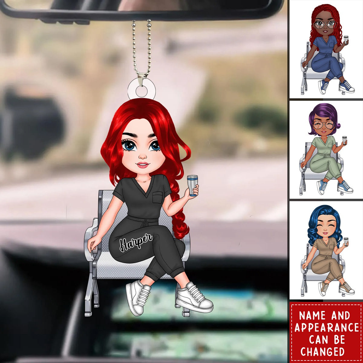 Nurse Sitting Keychain - Personalized Acrylic Car Ornament - Gift For Nurse