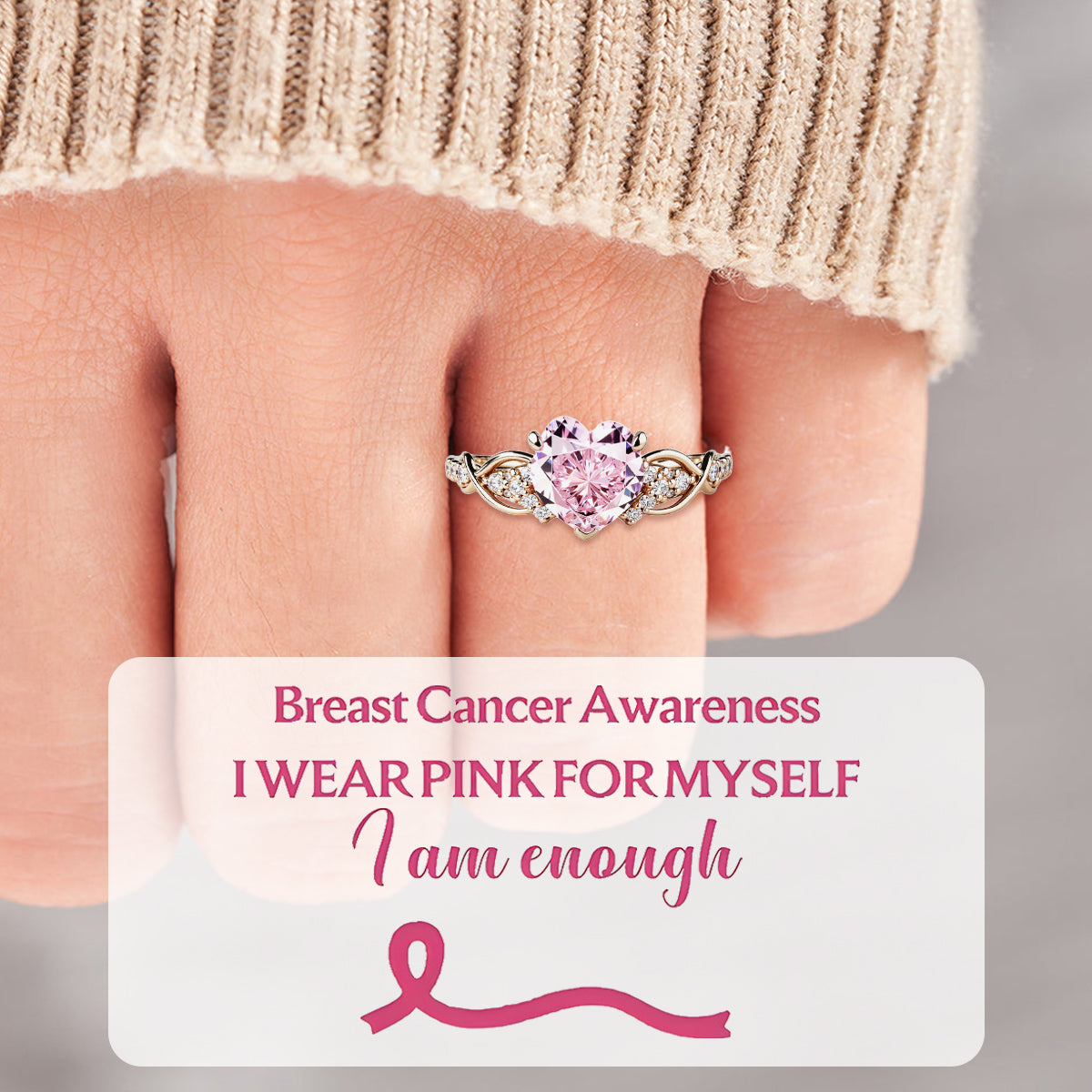 Breast Cancer Awareness Pink Diamond Ring