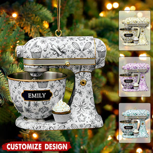 Personalized Toile De Jouy Mixer Christmas Ornament - Gift for Baker And Pastry Chef