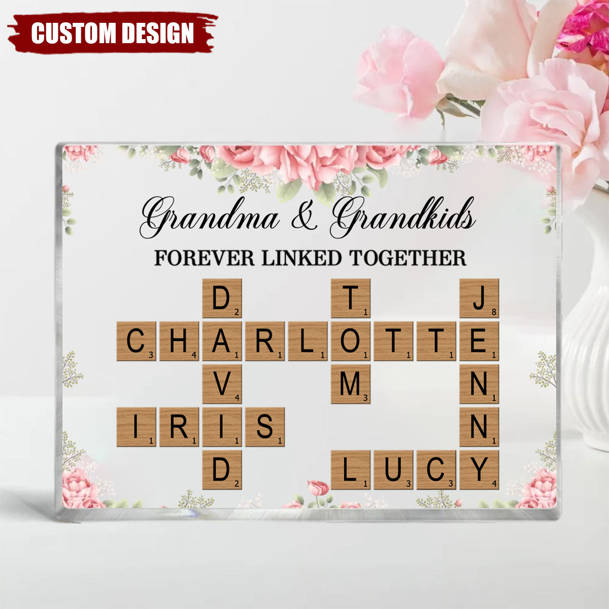 Grandma & Grandkids Forever Linked Together - Personalized Crossword Puzzle Acrylic Plaque