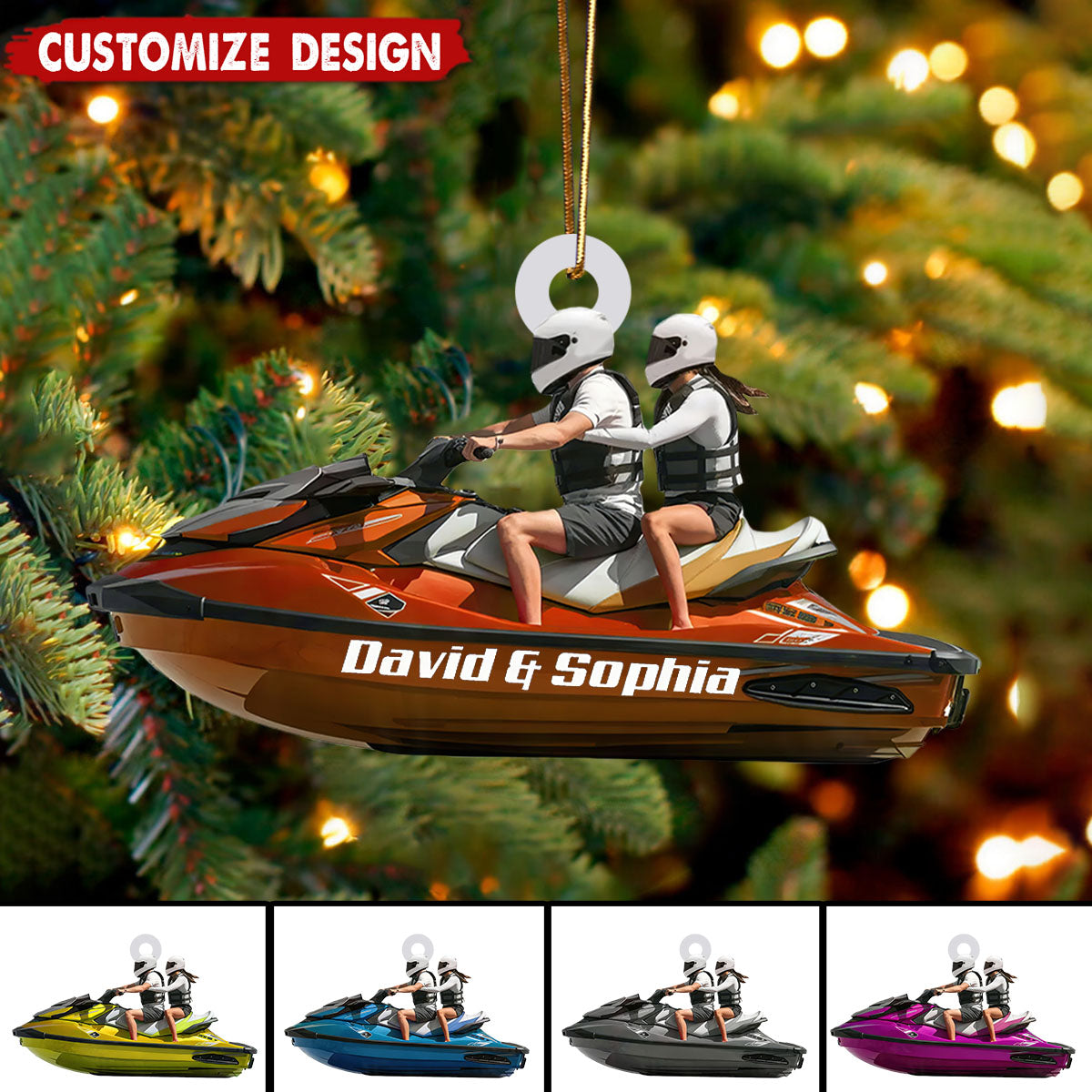 Personalized Jet Ski Couple Christmas Ornament - Gift For Couple