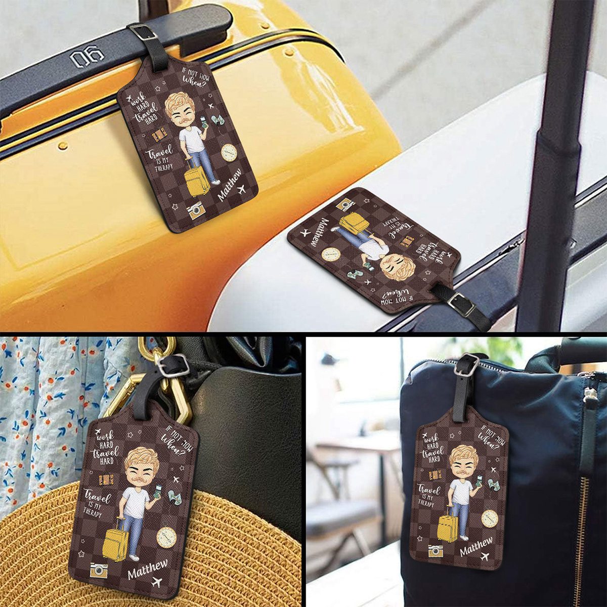 Work Hard, Travel Hard - Travel Personalized Custom Luggage Tag - Holiday Vacation Gift, Gift For Adventure Travel Lovers