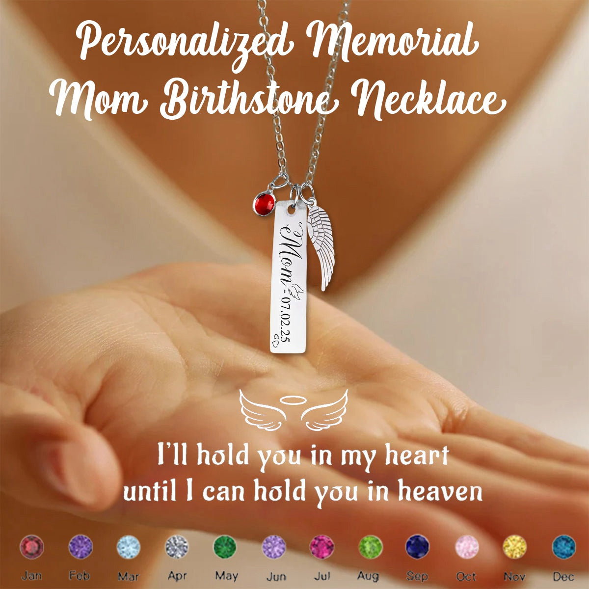 Personalized Memorial Birthstone Necklace-Gift For Mom/Grandma