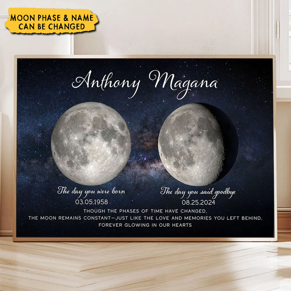 Lost Loved One Moon Phase Art Memorial Personalized Poster, Sympathy Gift For Family