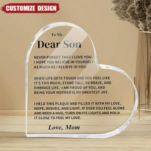 To My Son - Personalized Heart Shaped Acrylic Plaque/LED Light Plaque