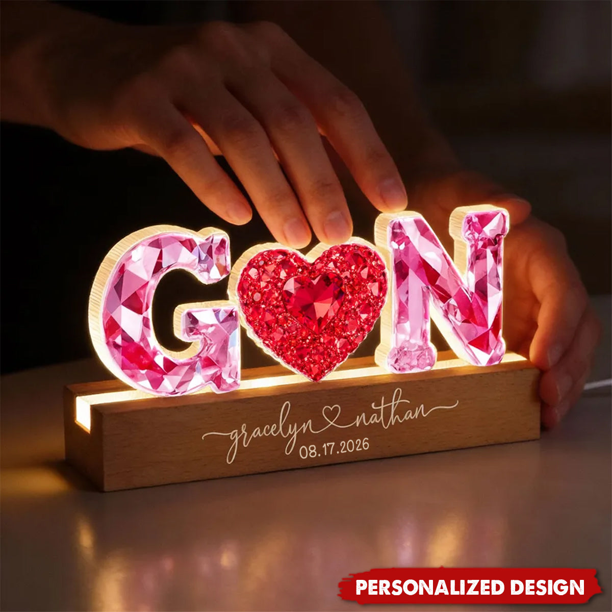 Couple Love Initial-Personalized Acrylic Block LED Night Light-Valentine's Day Gift