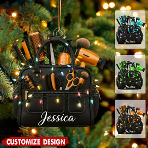 Personalized Hairstylist Bag Christmas Ornament  - Gift for Hairdresser And Barber