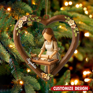 Personalized Girl and Baking Heart Christmas Ornament - Gift for Baking Lover And Grandma Mom