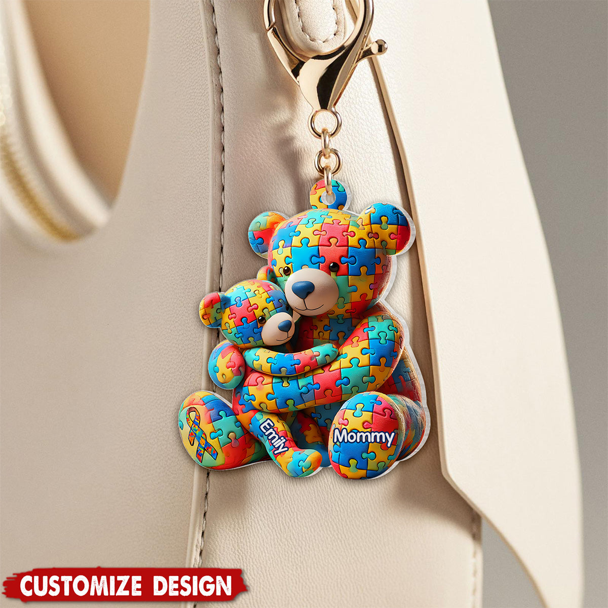 Personalized Gifts For Autism Keychain Bear Mother and Kid