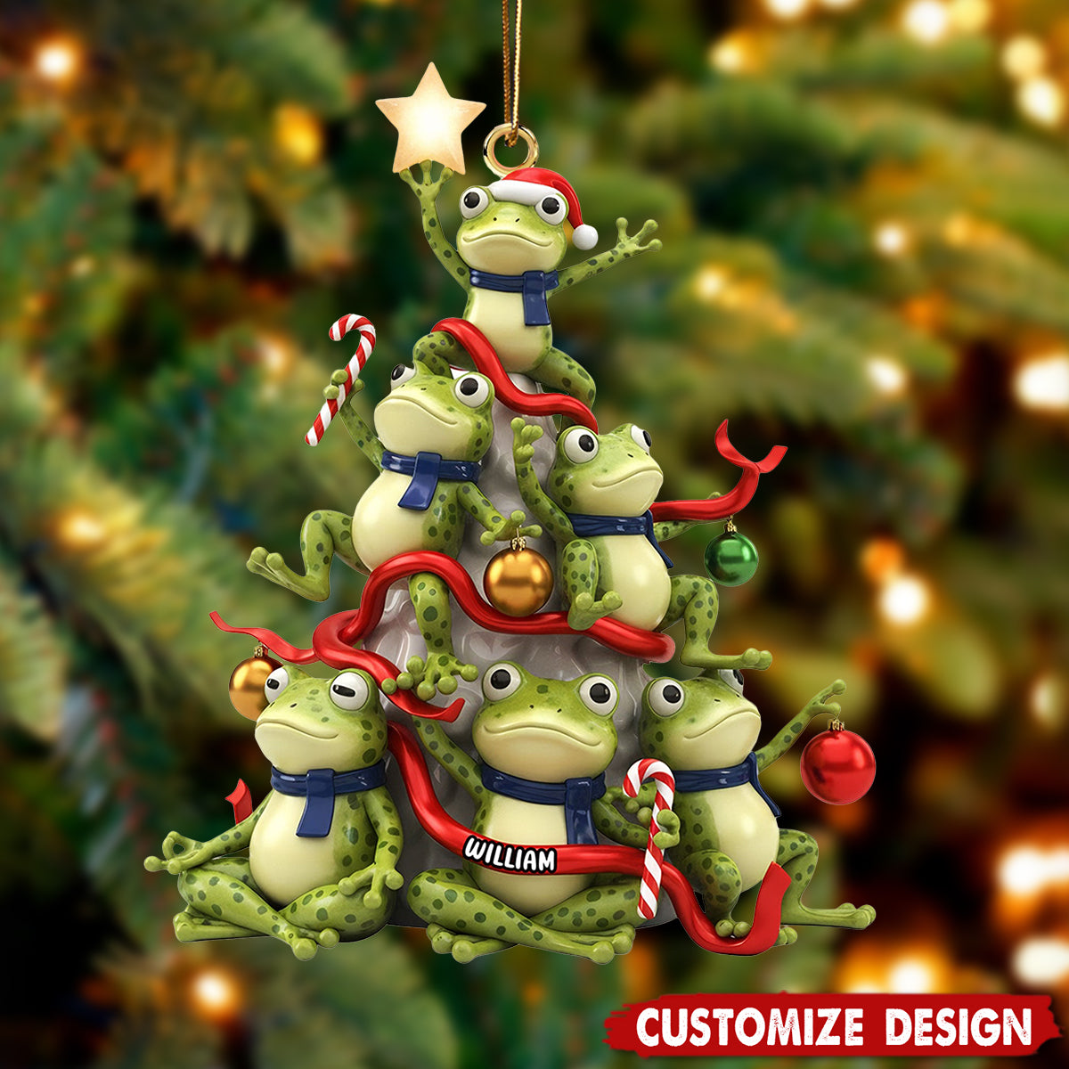 Personalized Frog Shaped Christmas Ornament - Gift For Frog Lover