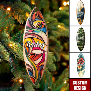 Personalized Surfboard Colorful Christmas Ornament