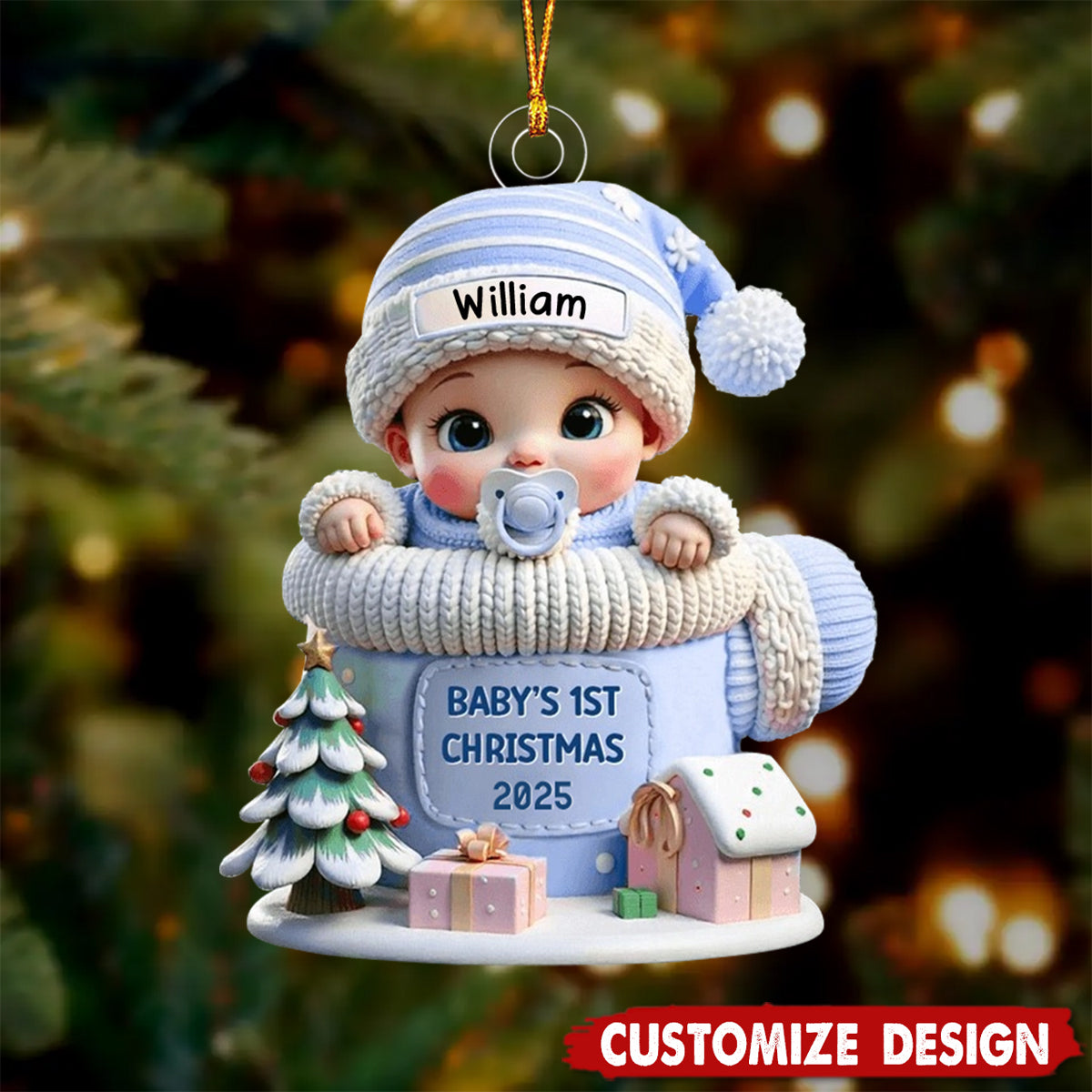Baby In Mitten Baby's First Christmas Personalized Acrylic Flat Ornament