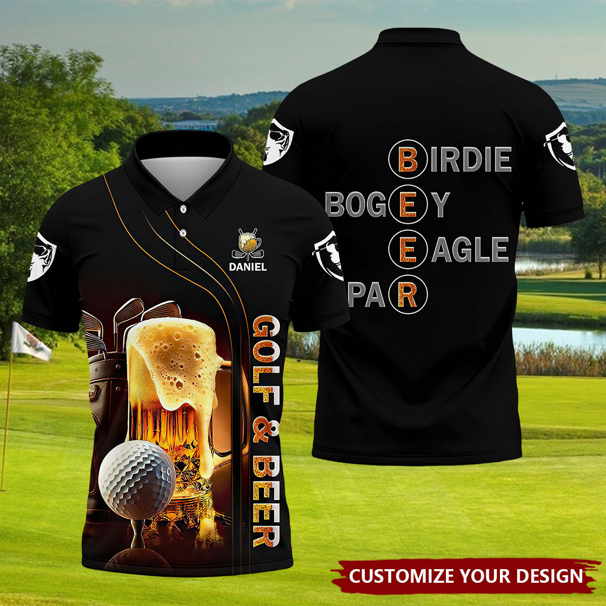 Personalized Golf And Beer Custom Men's Funny Graphic Golf Polo Shirt, Dad Golf Gift