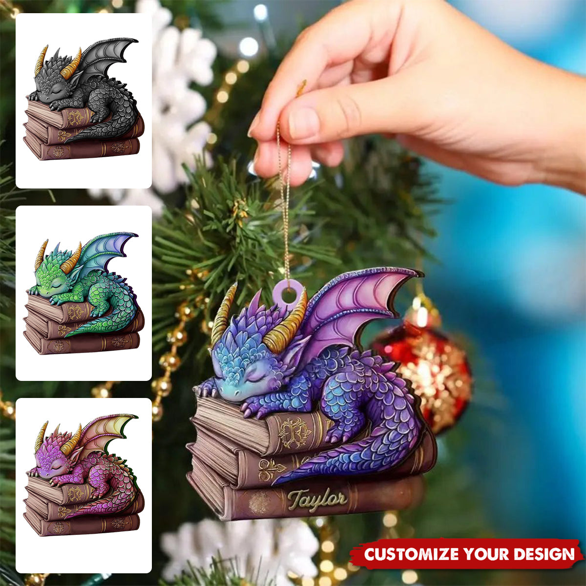Personalized Sleeping Little Dragon Christmas Ornament