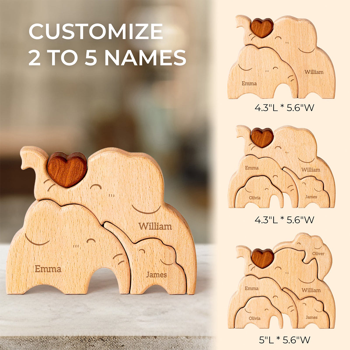 Mommy Elephant Family Wooden Puzzle - Mother's Day Gift For Mom,Grandma