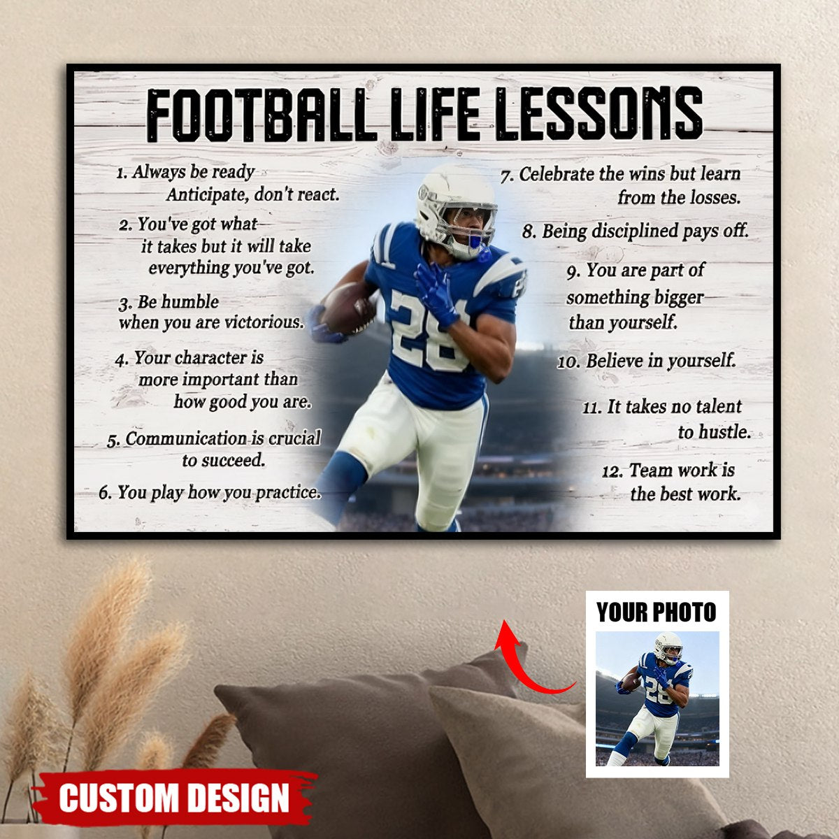 Custom Photo, Football Life Lessons-Personalized Poster, Gift For Football Lover