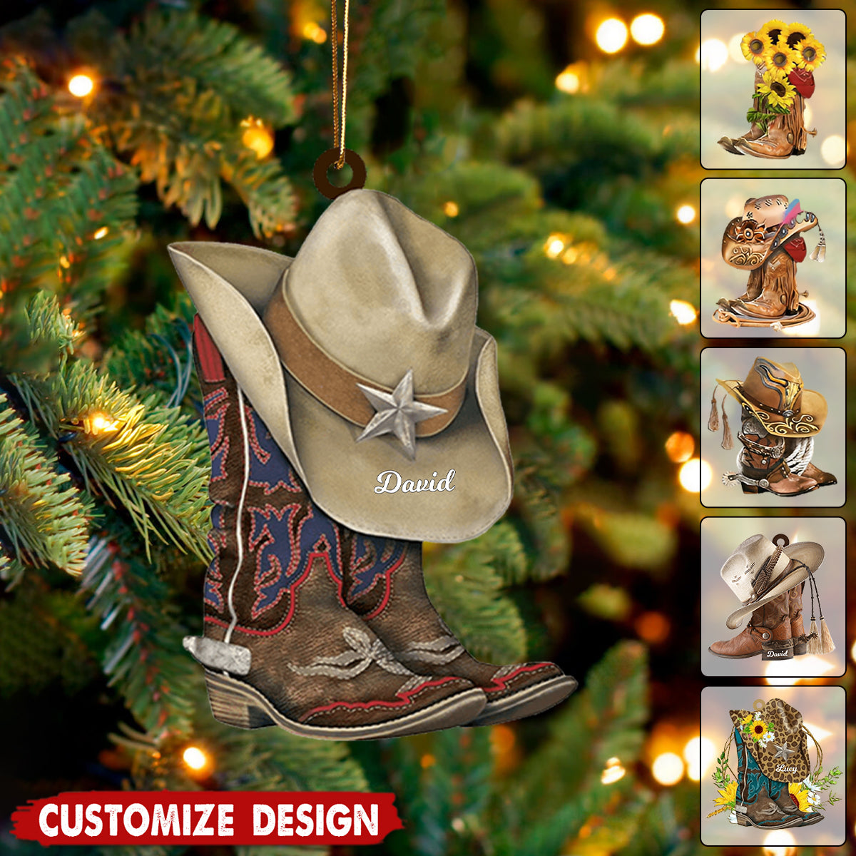 Personalized Boots And Hat Cowboy / Cowgirl Acrylic Ornament