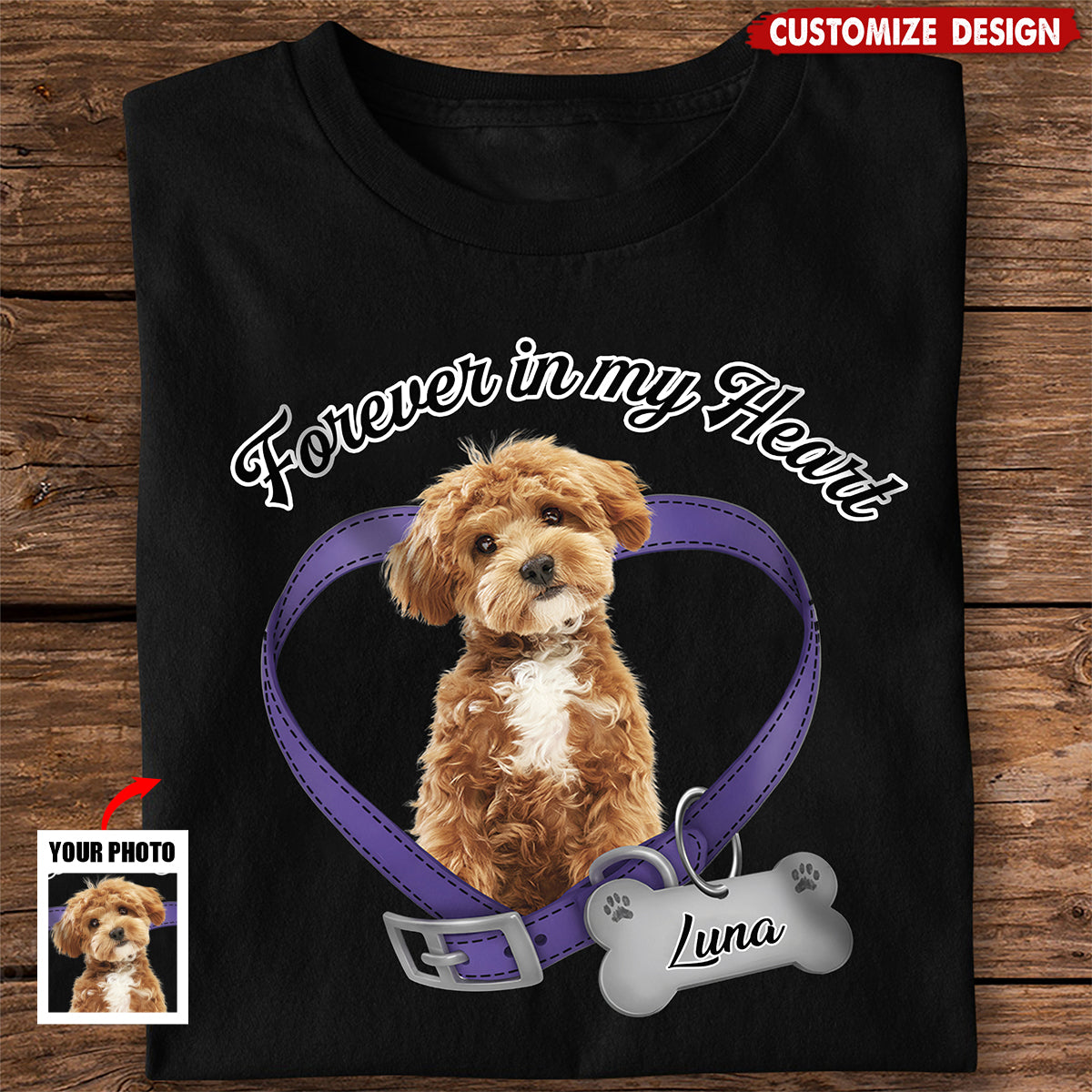 Personalized Photo Forever In My Heart Dog Memorial Dark Shirt