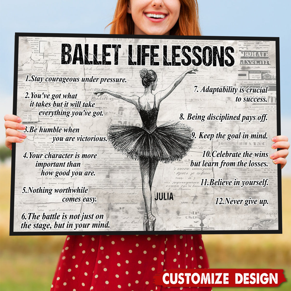 Ballet Life Lessons-Motivational Personalized Ballet Girl Poster-Gift For Ballet Lovers