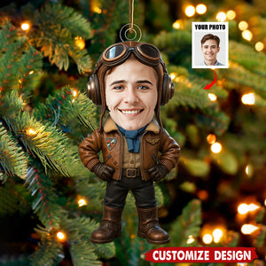 Personalized Upload Photo Face Pilot Ornament