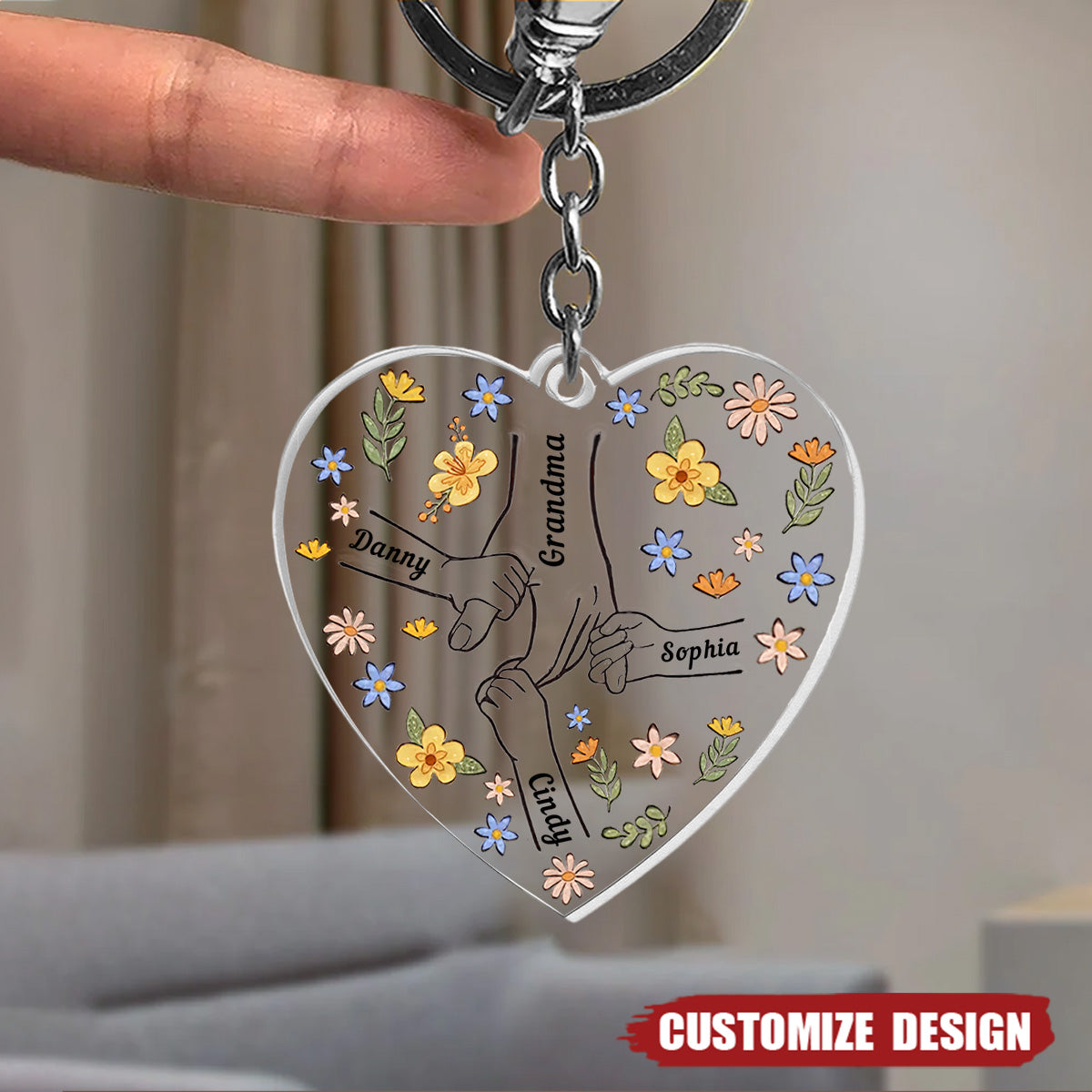 Floral Mom / Grandma Hand - Personalized Acrylic Keychain