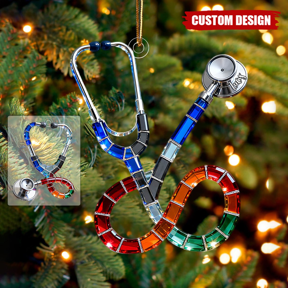 Personalized Stethoscope Themed Christmas Ornament