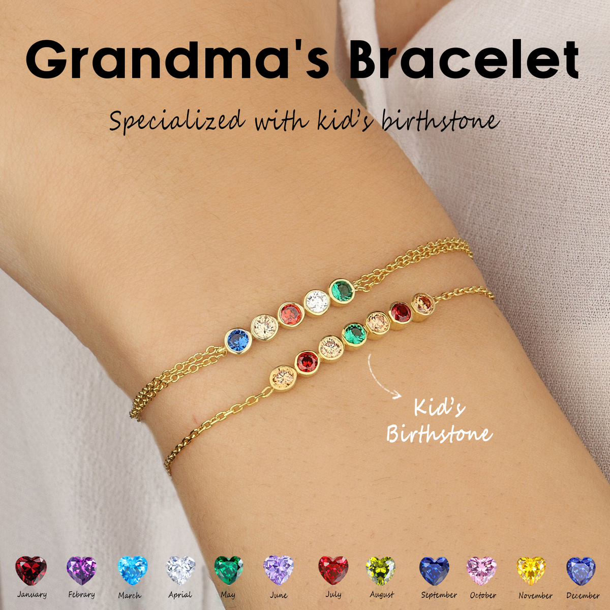 Personalized Stars Dainty Birthstone Bracelet, Mother Day Gift