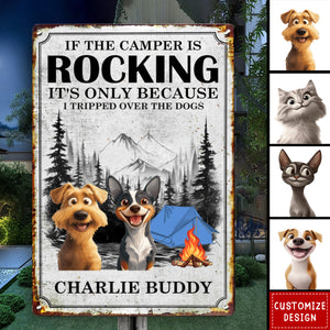 If The Camper Is Rocking It's Because I Tripped Over The Dog - Personalized Metal Sign