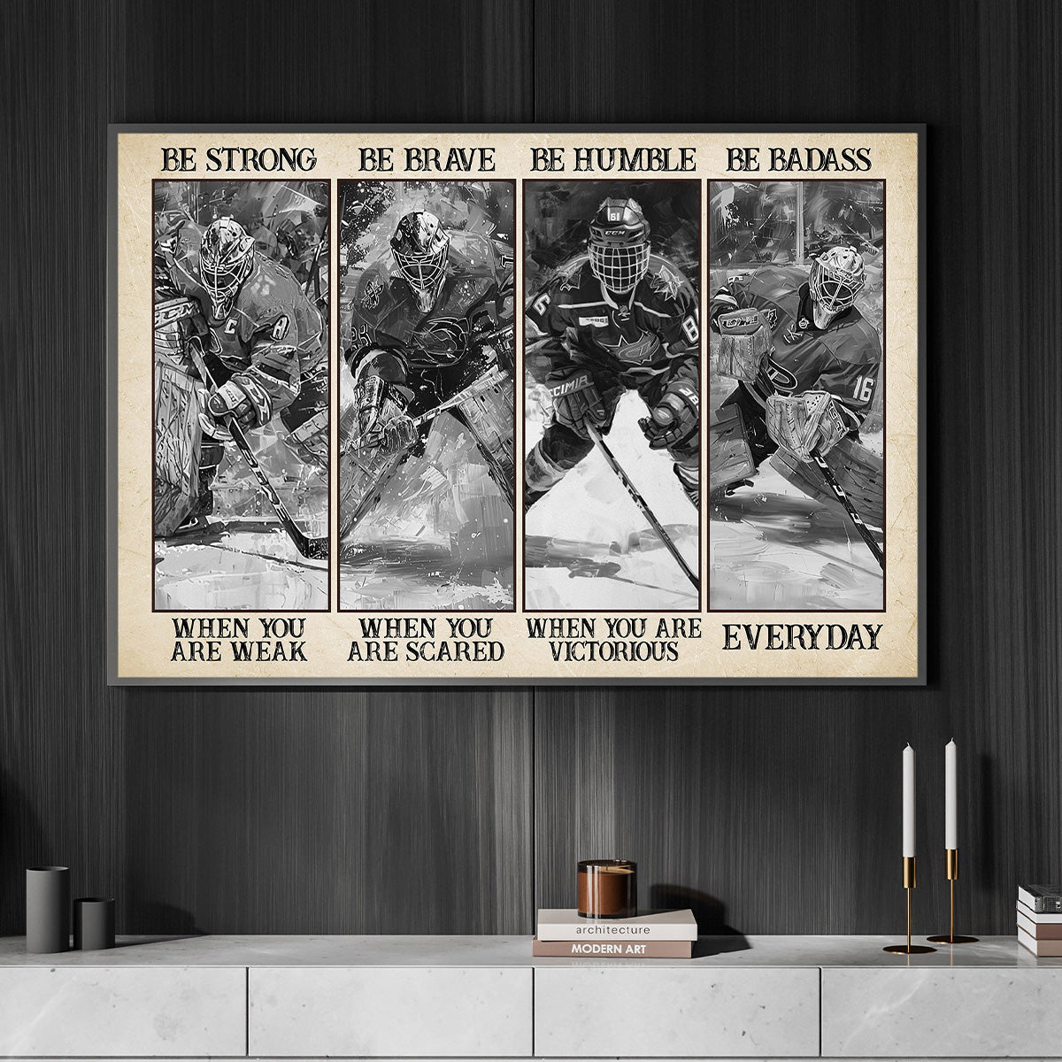 Be Strong Be Brave-Motivational Hockey Poster, Inspirational Quotes Wall Art Decor, Poster Gift For Hockey Lovers