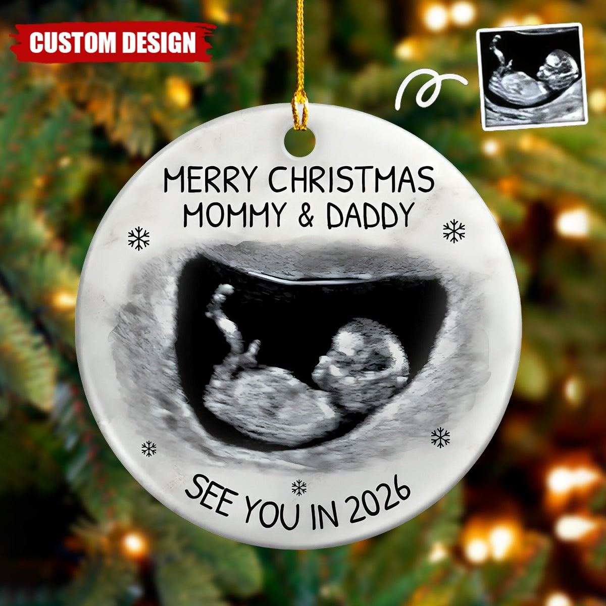 Custom Photo Baby Expecting See You In 2026 - Personalized Circle Ceramic Ornament