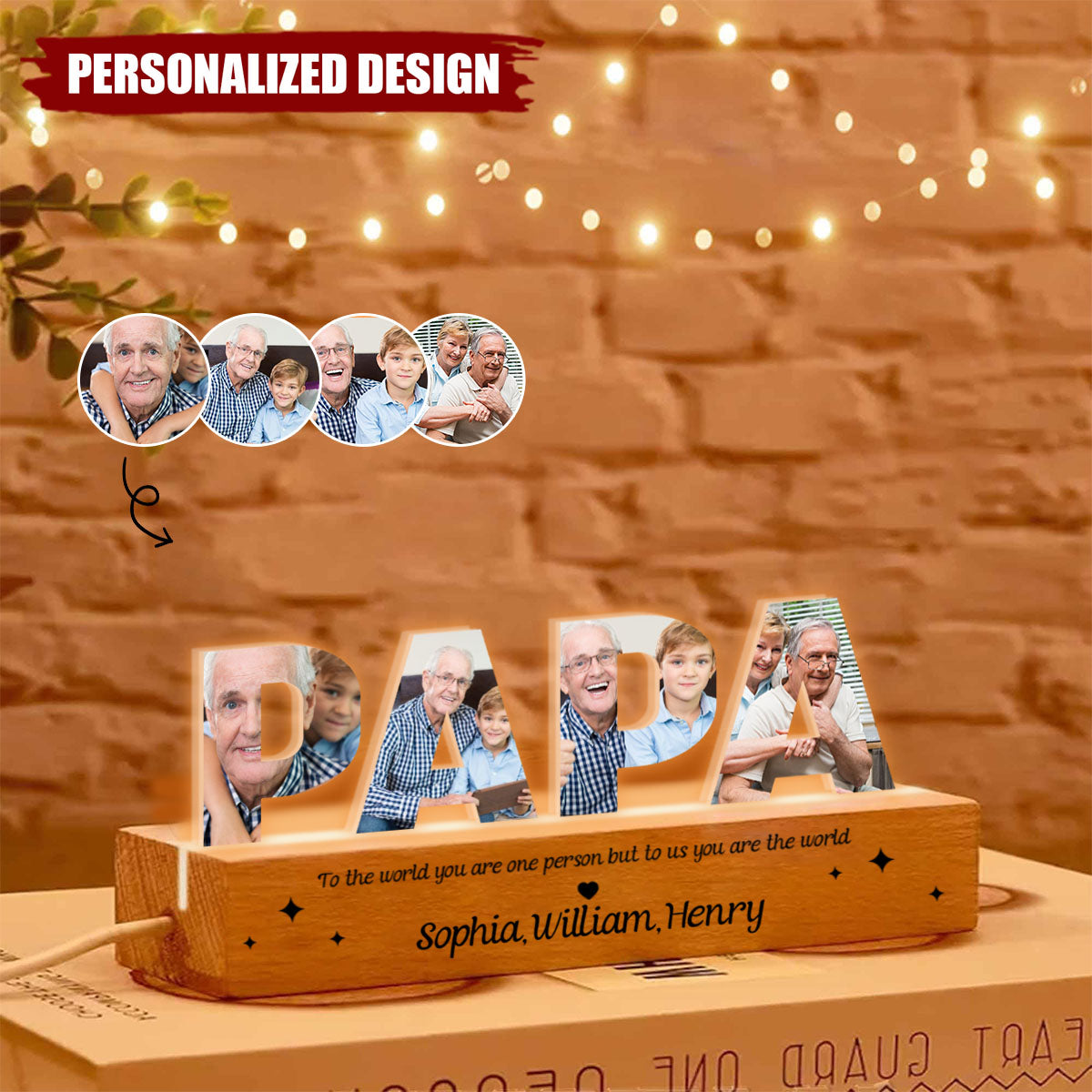 Daddy To Us You Are The World-Personalized Photo LED Night Light-Gift For Grandpa/Dad