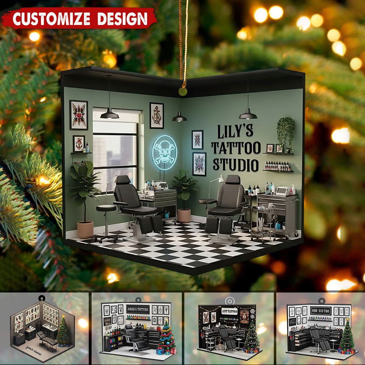 Personalize Tattoo Studio Christmas Ornament - Gift For Tattoo Artist