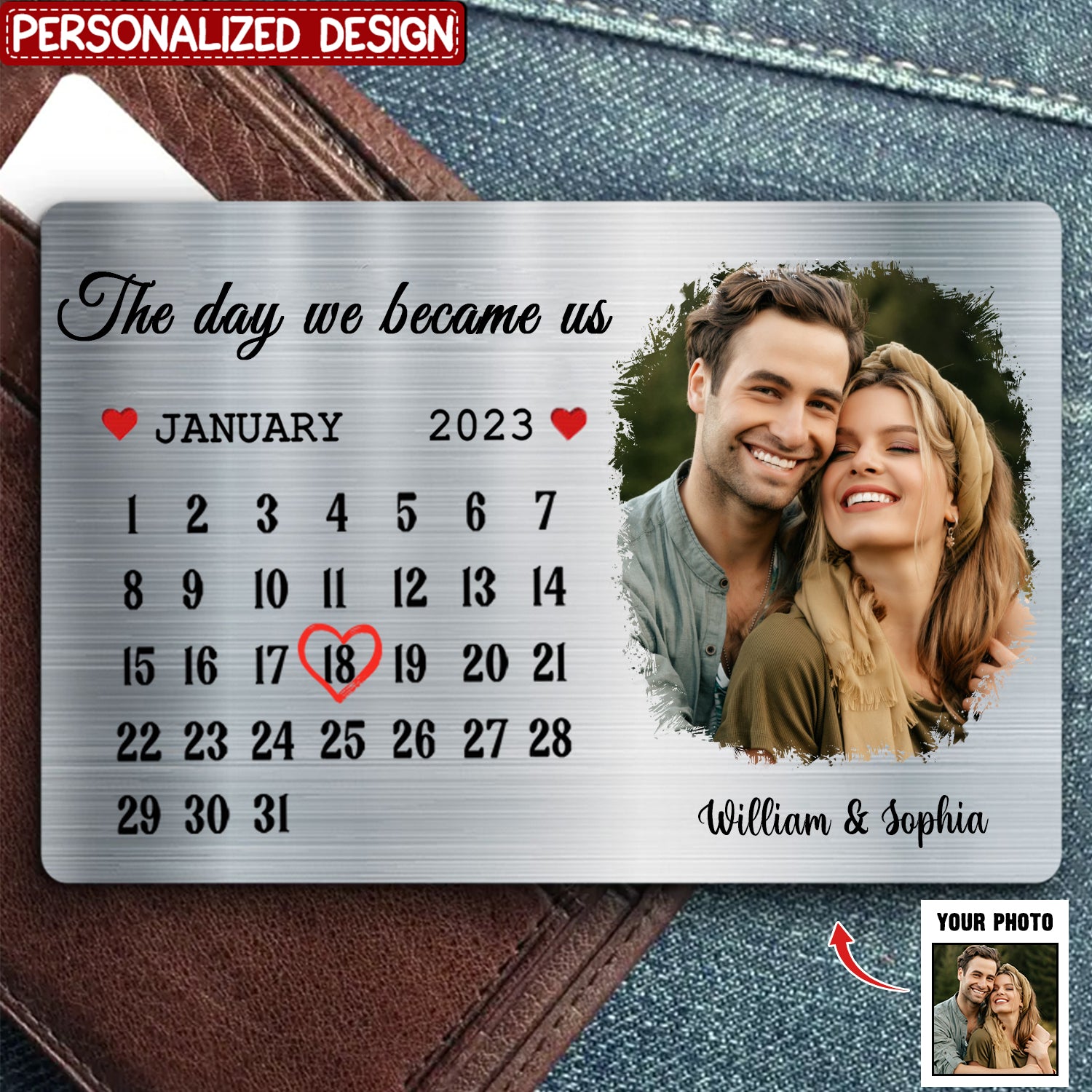 The Day We Became Us - Couple Personalized Stainless Wallet Card - Gift For Husband Wife, Anniversary