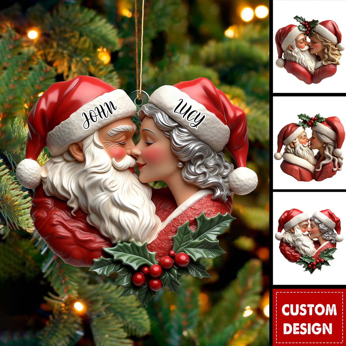 Personalized Romantic Santa And Mrs. Claus Christmas Ornament - Gift For Couple