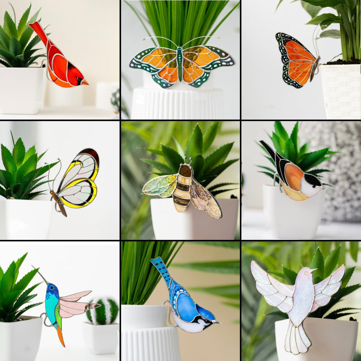 Stained glass planter farmhouse decor - Mother's Day gift for mom grandma