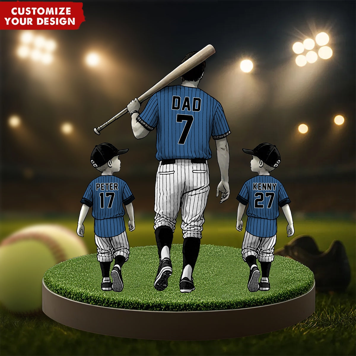 Baseball Dad And Kids - Personalized Acrylic Plaque, Father's Day Gift for Dad, Gift for Husband